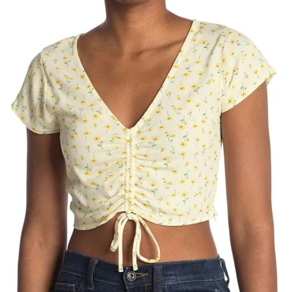 ELODIE Tie Front Floral Crop Top
